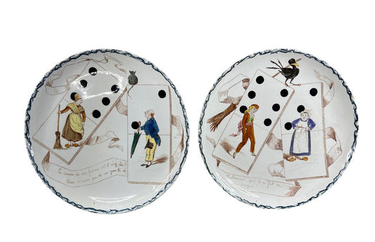 19th Century Humorous Wall Plates Dominos from Creil Montereau, 1890s, Set of 2