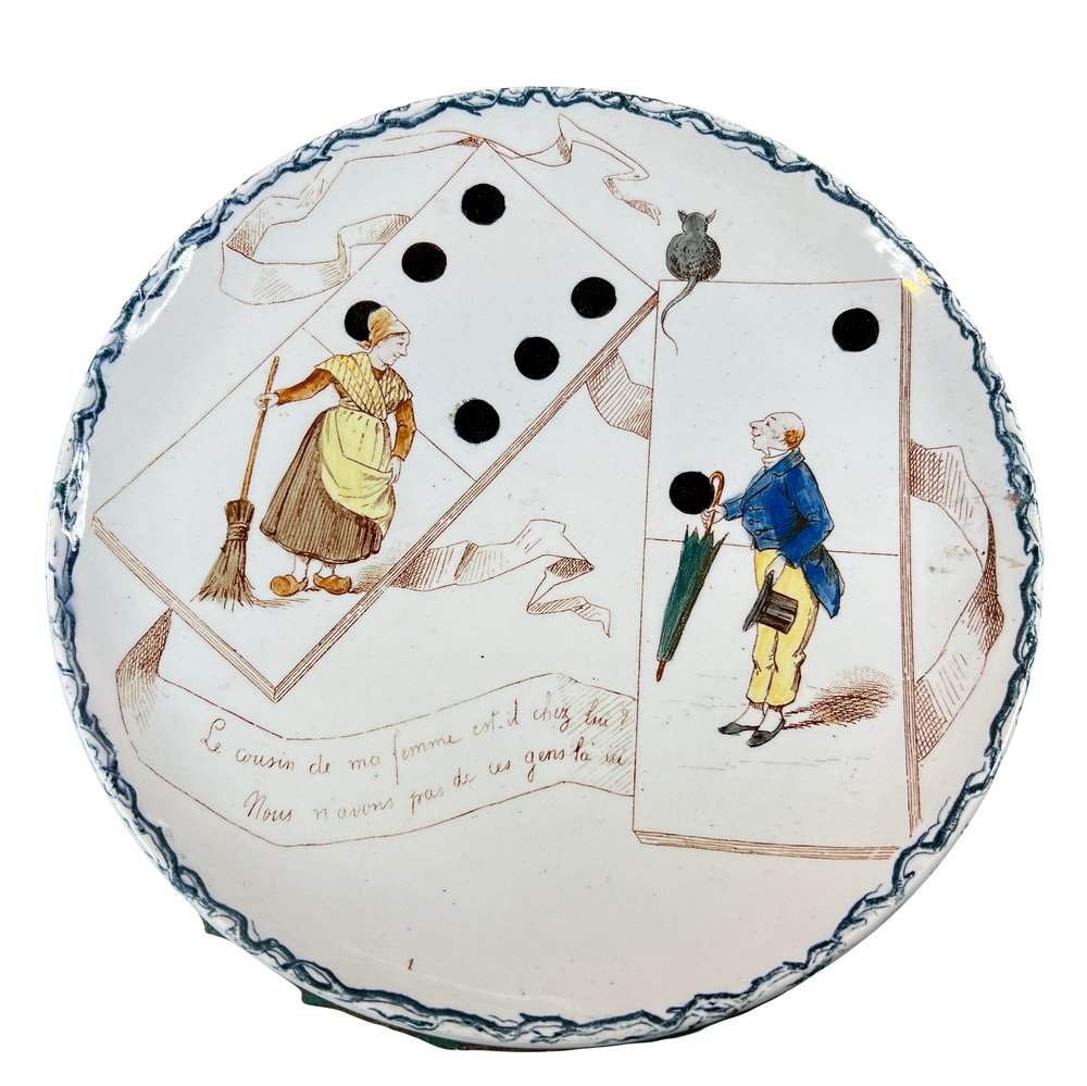 19th Century Humorous Wall Plates Dominos from Creil Montereau, 1890s, Set of 2