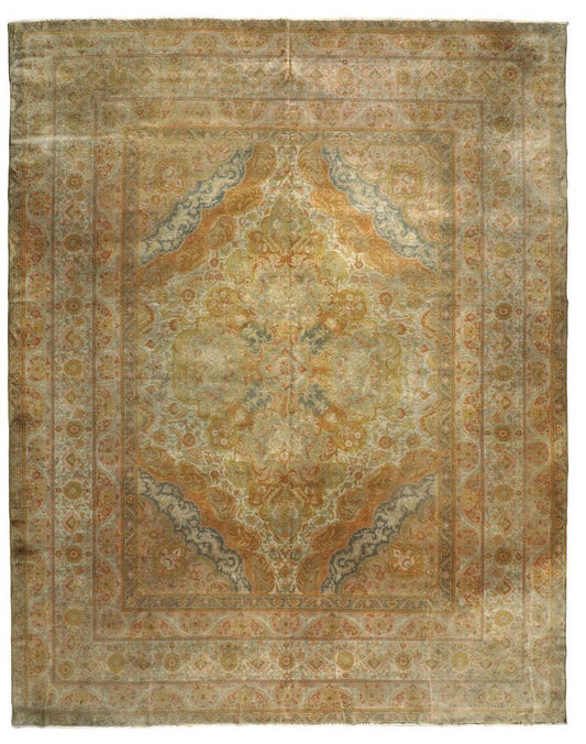 19th-Century Indian Gold, Brown & Beige Carpet with Medallion, 1870