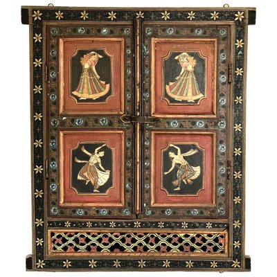 19th Century Indian Hand Painted Carved Wood Window Frame-LYQ-1171749