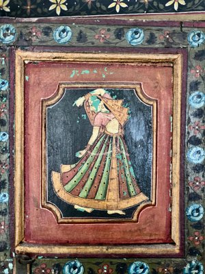 19th Century Indian Hand Painted Carved Wood Window Frame-LYQ-1171749