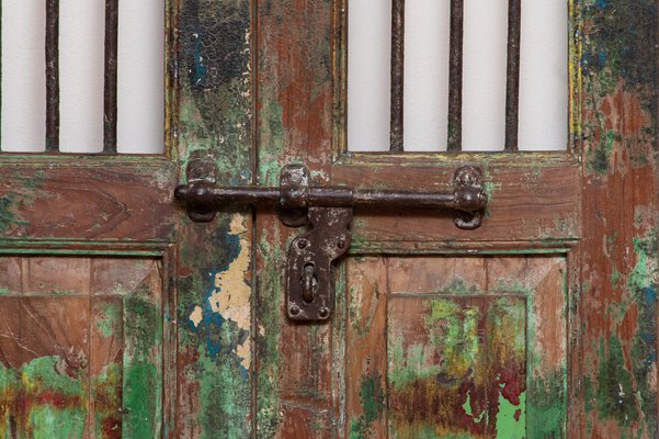 19th Century Indian Window or Door Shutters with Metal Bars, Set of 2-JE-987153