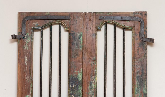 19th Century Indian Window or Door Shutters with Metal Bars, Set of 2-JE-987153