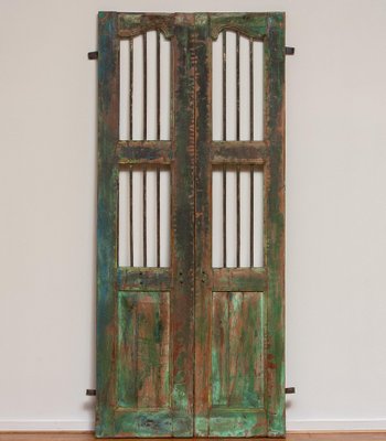 19th Century Indian Window or Door Shutters with Metal Bars, Set of 2-JE-987153