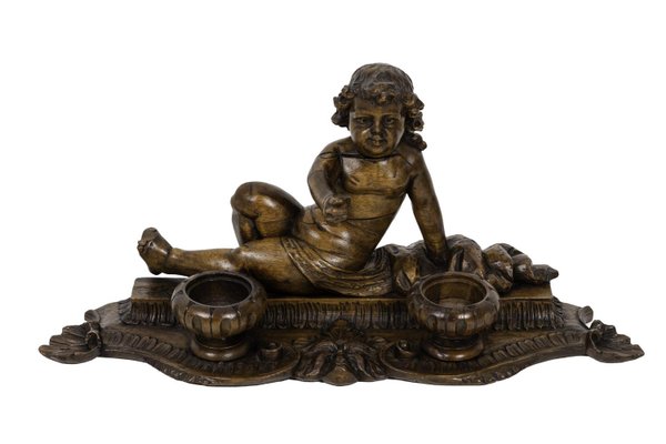 19th Century Inkwell in Wood Figuring a Child-CEJ-691324