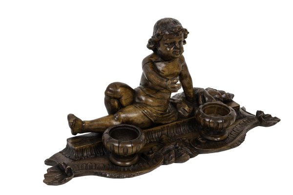 19th Century Inkwell in Wood Figuring a Child-CEJ-691324