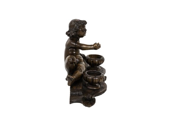 19th Century Inkwell in Wood Figuring a Child-CEJ-691324