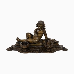 19th Century Inkwell in Wood Figuring a Child-CEJ-691324