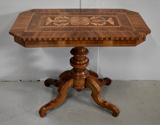 19th Century Inlaid Walnut and Light Wood Pedestal Table-RVK-780507