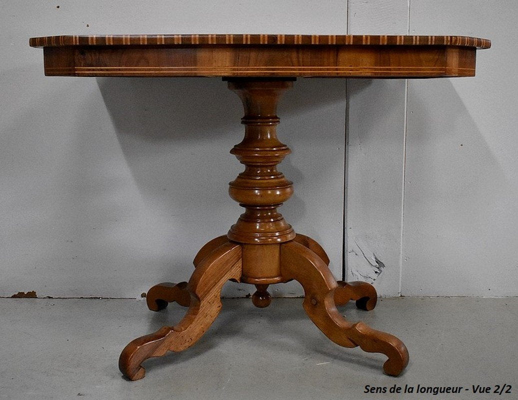 19th Century Inlaid Walnut and Light Wood Pedestal Table