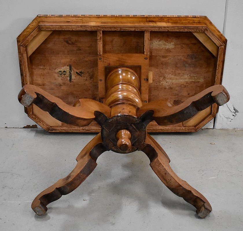 19th Century Inlaid Walnut and Light Wood Pedestal Table