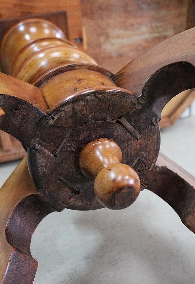 19th Century Inlaid Walnut and Light Wood Pedestal Table