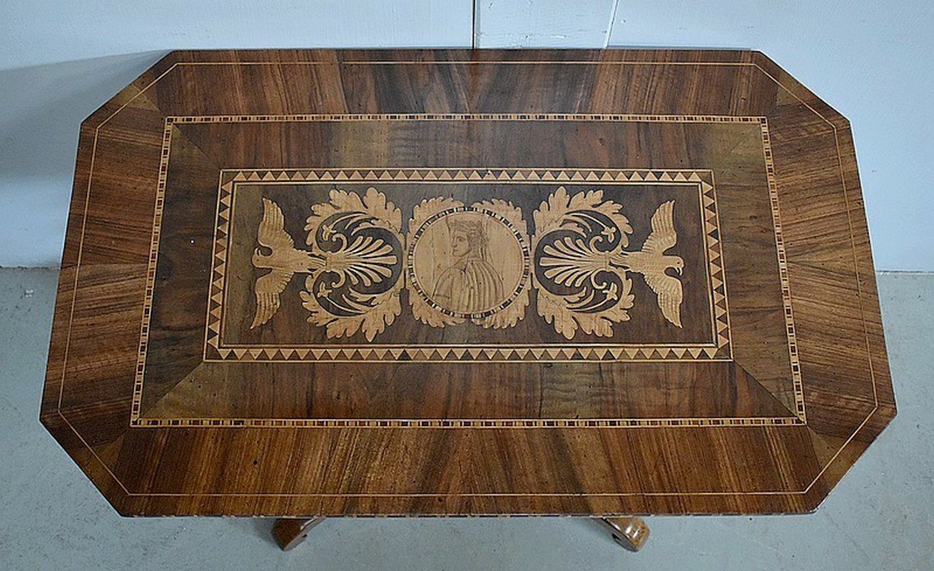 19th Century Inlaid Walnut and Light Wood Pedestal Table