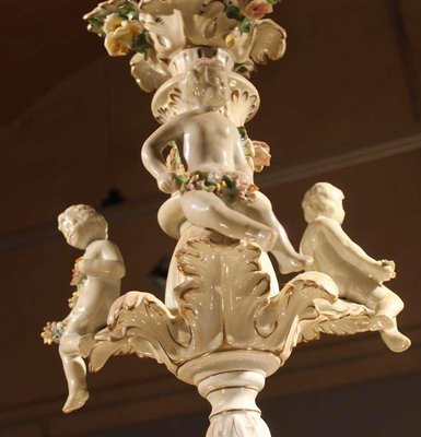 19th Century Italian 2-Tier Capodimonte Porcelain Chandelier with Roses-AXE-1433427