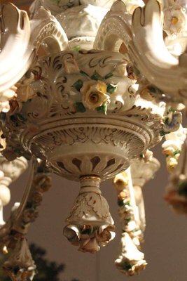 19th Century Italian 2-Tier Capodimonte Porcelain Chandelier with Roses-AXE-1433427