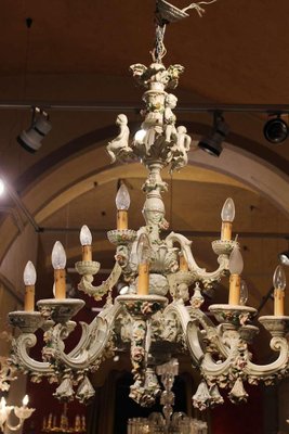 19th Century Italian 2-Tier Capodimonte Porcelain Chandelier with Roses-AXE-1433427