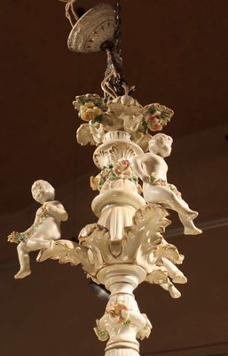 19th Century Italian 2-Tier Capodimonte Porcelain Chandelier with Roses-AXE-1433427