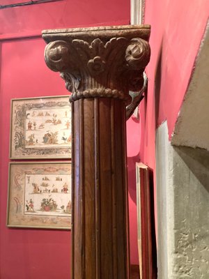 19th Century Italian Architectural Corinthian Wood Columns on Sandstone Plinths, Set of 2-AXE-1433419