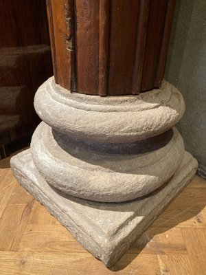 19th Century Italian Architectural Corinthian Wood Columns on Sandstone Plinths, Set of 2-AXE-1433419