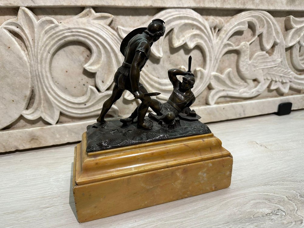 19th Century Italian Bronze Sculpture of Gladiators with Marble Base