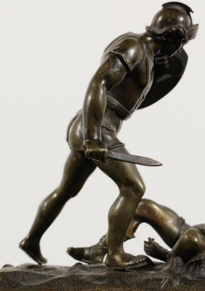 19th Century Italian Bronze Sculpture of Gladiators with Marble Base