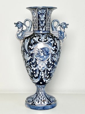 19th Century Italian Ceramic Vase with Floral Morif, Gualdo Tadino-KKG-1349705