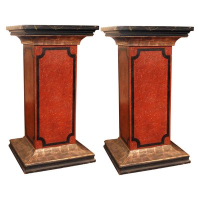 19th Century Italian Faux Marble Lacquer Architectural Pedestals or Columns, Set of 2-AXE-1433472