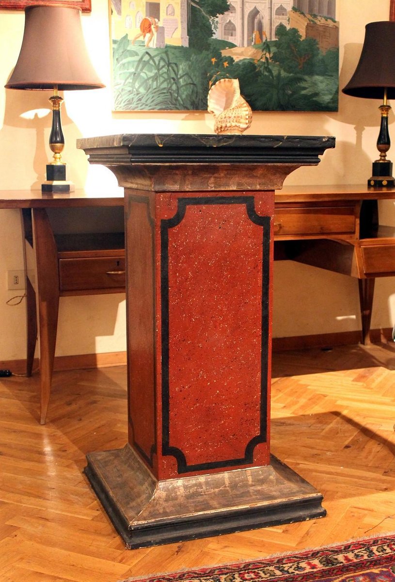 19th Century Italian Faux Marble Lacquer Architectural Pedestals or Columns, Set of 2