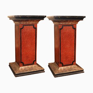 19th Century Italian Faux Marble Lacquer Architectural Pedestals or Columns, Set of 2-AXE-1433472