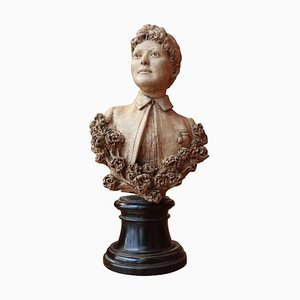 19th Century Italian Female Terracotta Bust on Ebonized Base, 1894-AXE-1433433