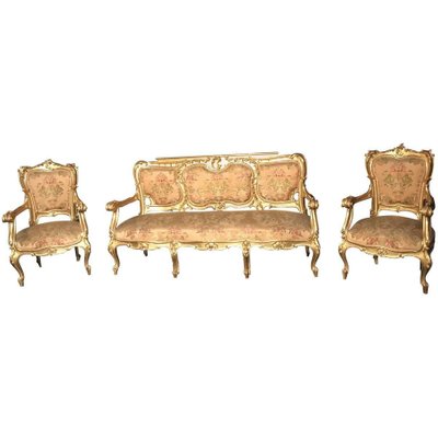 19th-Century Italian Gilt Living Room Set with Sofa and Armchairs, Set of 3-MBH-1031585