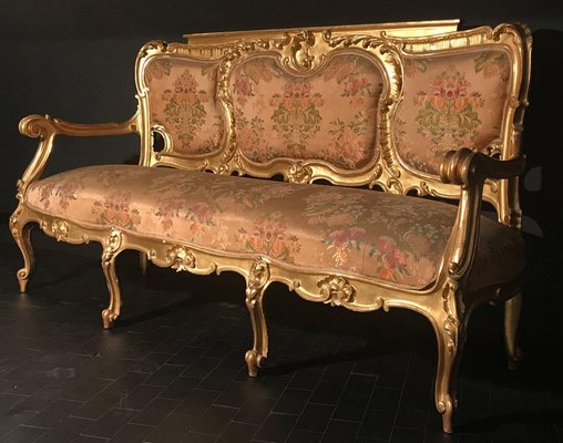 19th-Century Italian Gilt Living Room Set with Sofa and Armchairs, Set of 3-MBH-1031585