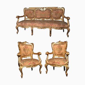 19th-Century Italian Gilt Living Room Set with Sofa and Armchairs, Set of 3-MBH-1031585