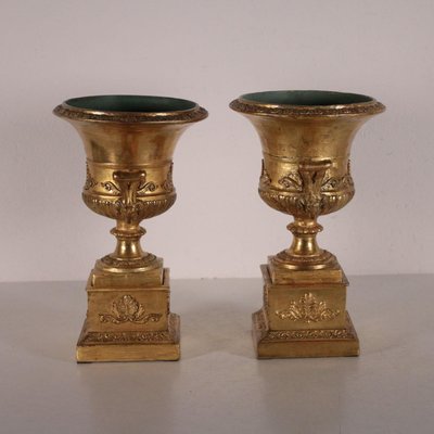 19th Century Italian Gold Leaf Vases, Set of 2-VMM-725127