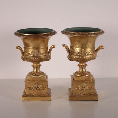 19th Century Italian Gold Leaf Vases, Set of 2-VMM-725127