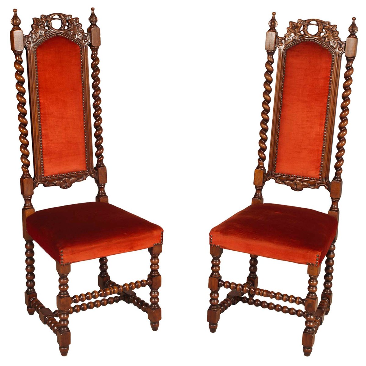 19th Century Italian Hand Carved Walnut Hall Chairs Attributed to Cadorin, Set of 2