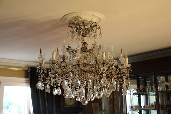 19th Century Italian Neoclassical Giltwood and Crystal Chandelier-YF-632725