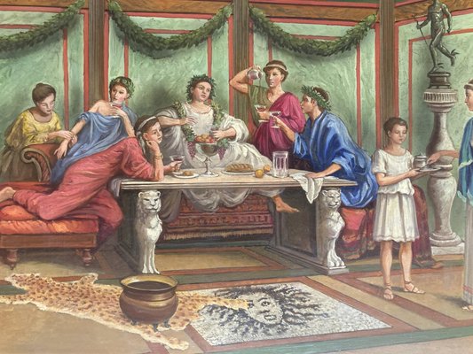 19th Century Italian Oil on Alabaster Painting Pompeian Interior Scene in Ormolu-AXE-1433412