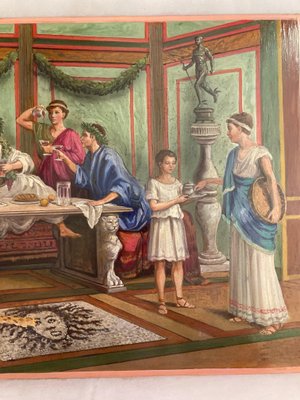 19th Century Italian Oil on Alabaster Painting Pompeian Interior Scene in Ormolu-AXE-1433412