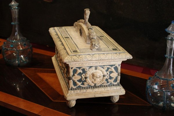 19th Century Italian Renaissance Style Wood Lacquer and Painted Gesso Lidded Box-AXE-1433468