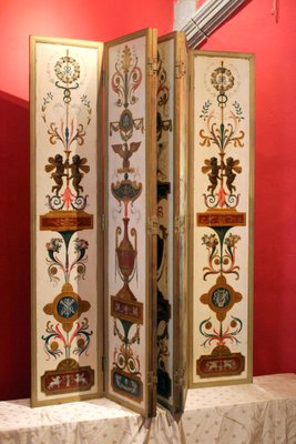 19th Century Italian Six-Panel Painted Wood Folding Screen in Gilt Bronze Frame-AXE-1433396