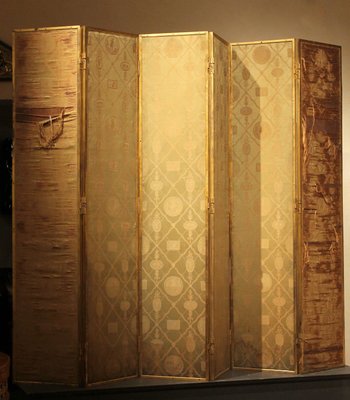 19th Century Italian Six-Panel Painted Wood Folding Screen in Gilt Bronze Frame-AXE-1433396