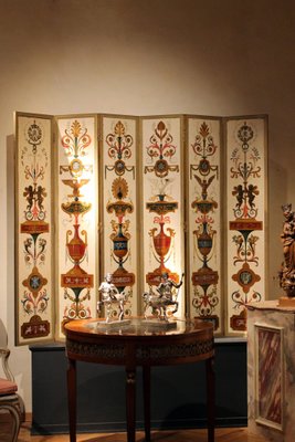 19th Century Italian Six-Panel Painted Wood Folding Screen in Gilt Bronze Frame-AXE-1433396