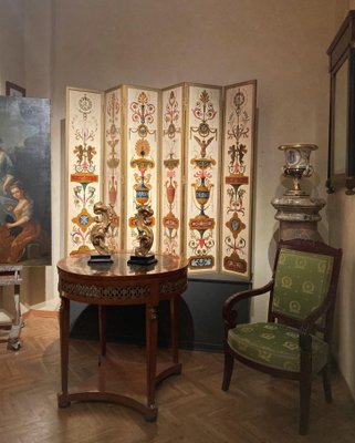 19th Century Italian Six-Panel Painted Wood Folding Screen in Gilt Bronze Frame-AXE-1433396