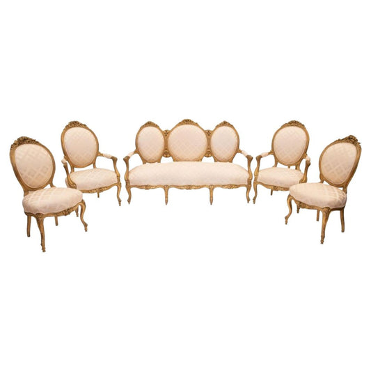 19th Century Italian Sofa and Armchairs, Set of 5