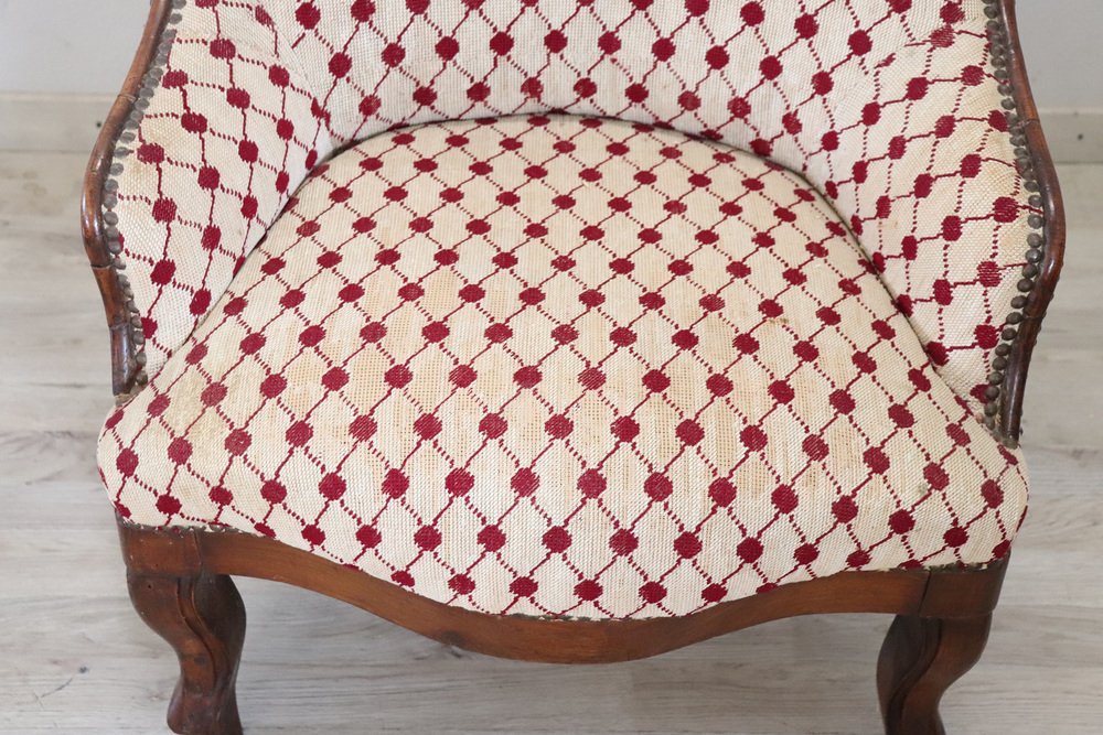 19th Century Italian Upholstered Walnut Armchair