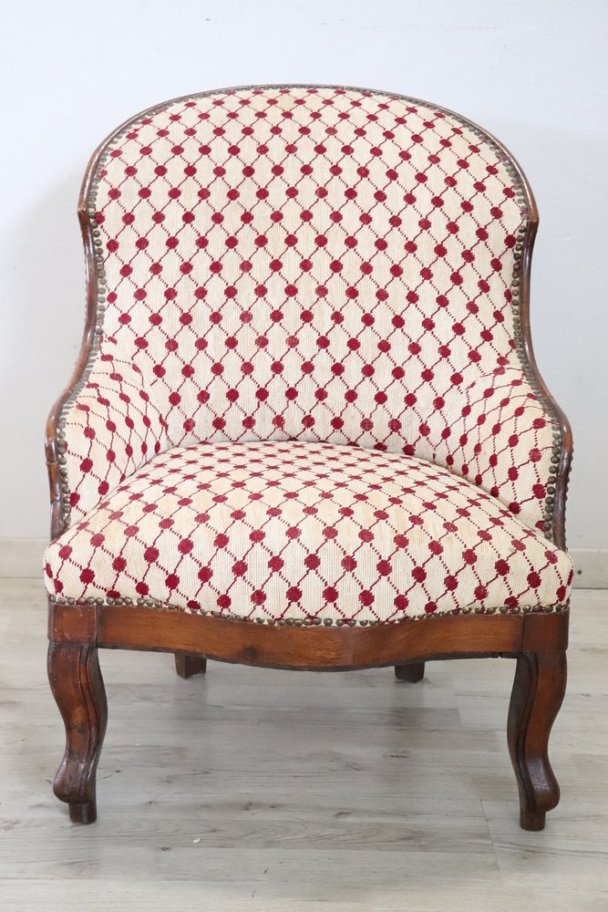 19th Century Italian Upholstered Walnut Armchair