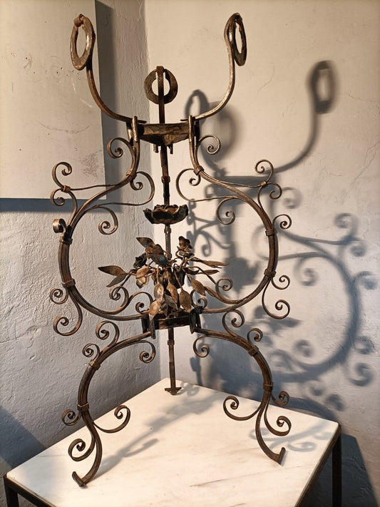 19th Century Italian Vase Holder in Wrought Iron with Floral Decorations by Alessandro Mazzucotelli