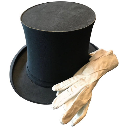 19th Century London White Leather Gloves & Hat, 1875