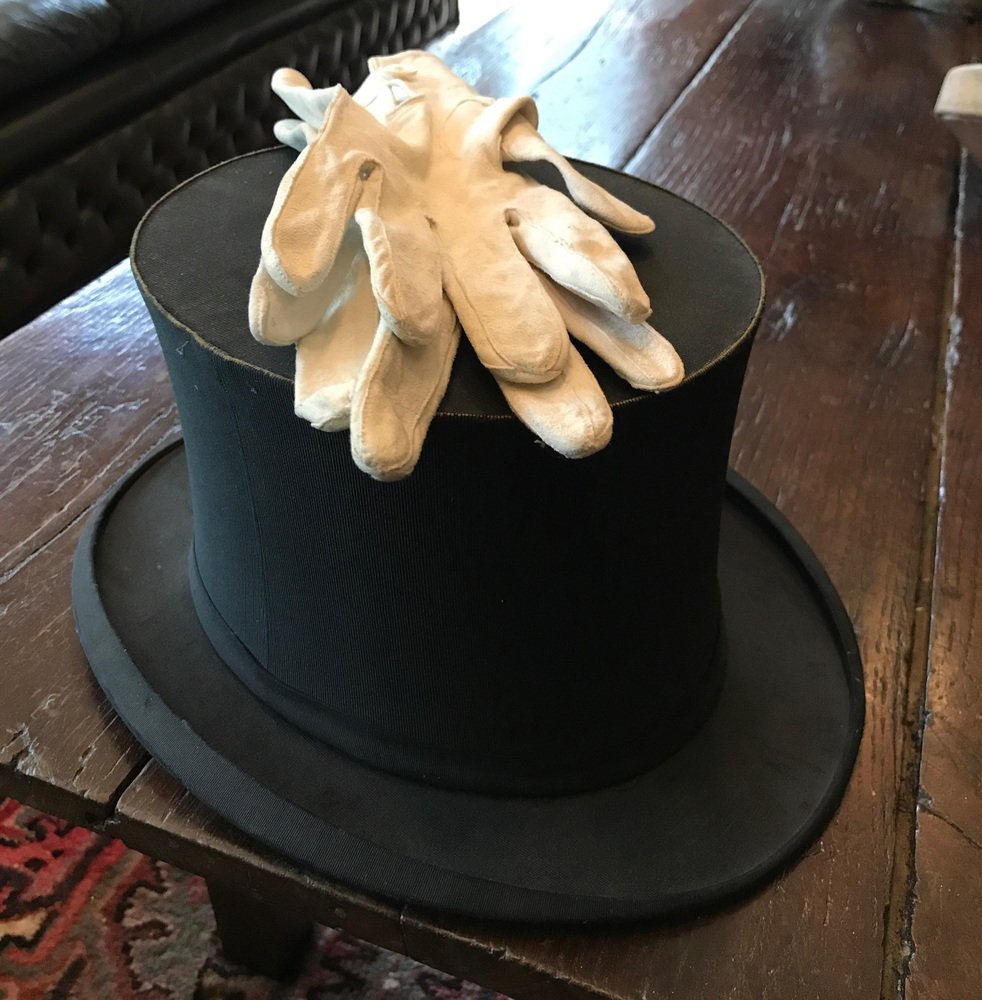 19th Century London White Leather Gloves & Hat, 1875